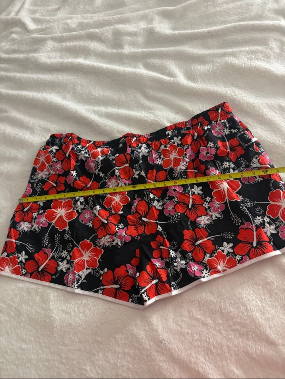 Women's Black Floral Athletic Shorts with Red & Pink Hibiscus Print - Picture 4 of 4